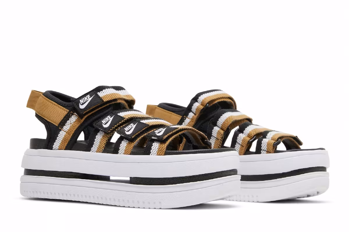 Nike Women's Icon Classic Sandal Black Metallic Gold, view 9