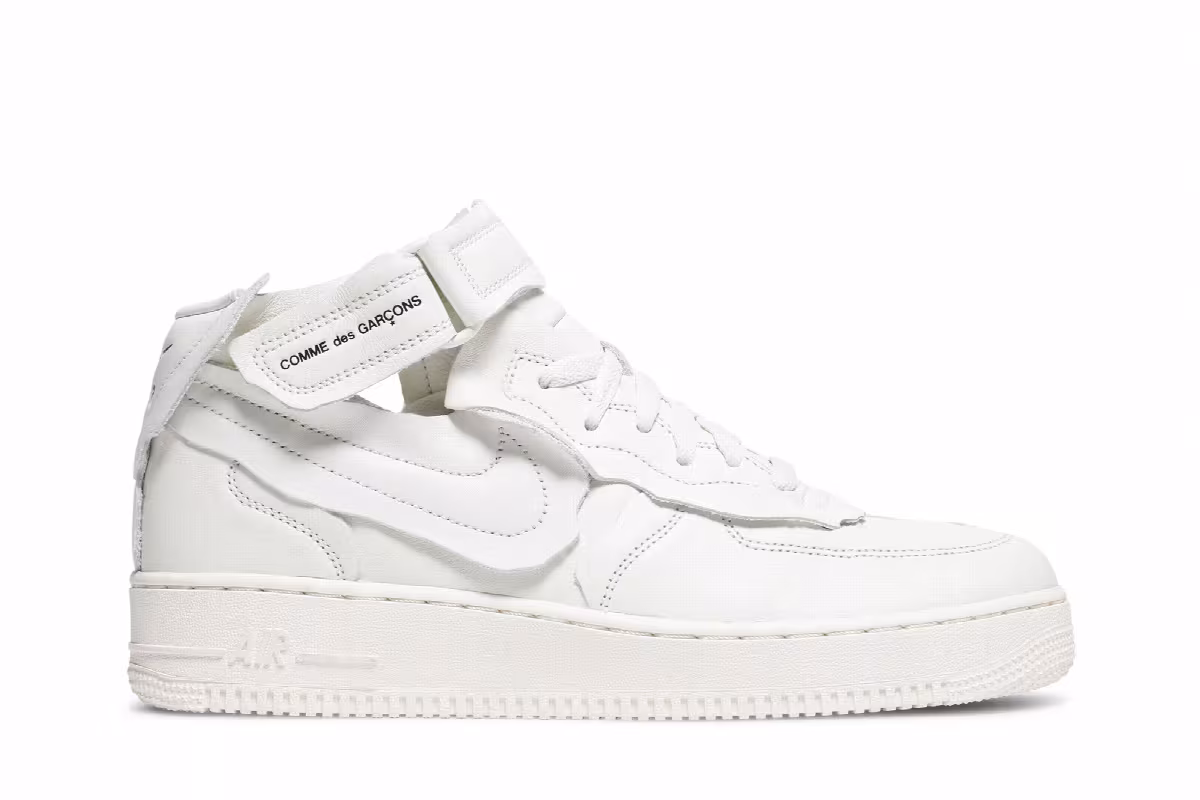 Comme des Garçons x Nike Air Force 1 Mid Triple White, view 2