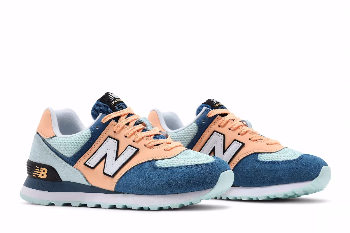 New Balance Women's 574 Light Mango Blue, view 9