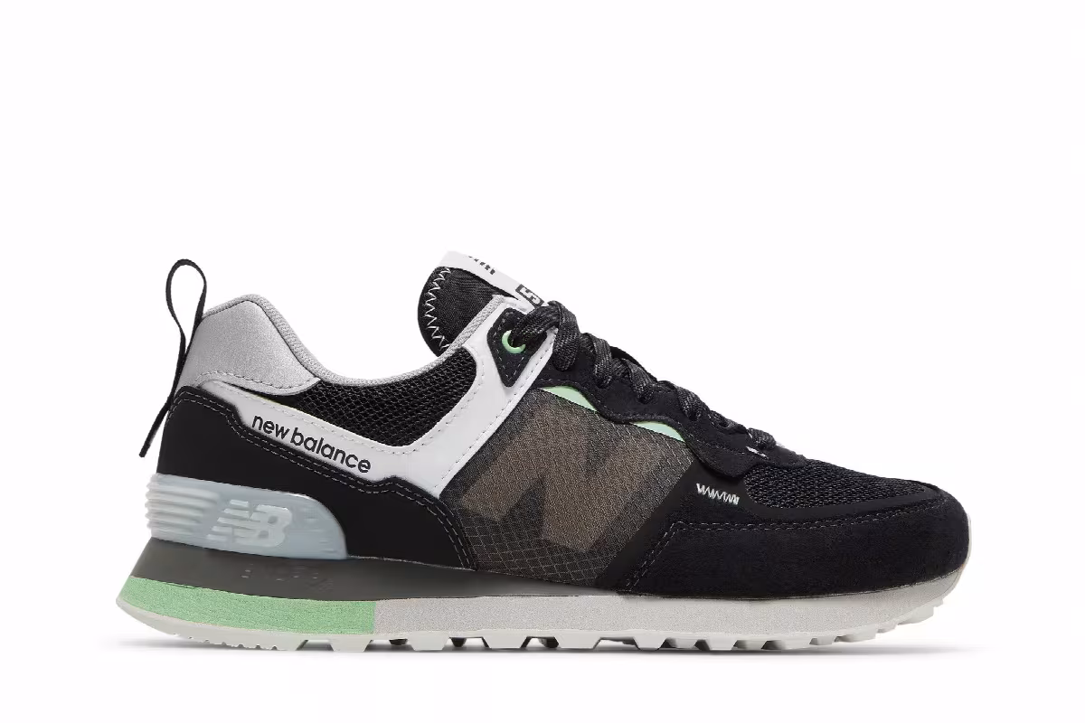 New Balance Women's 574 Black Green, view 2