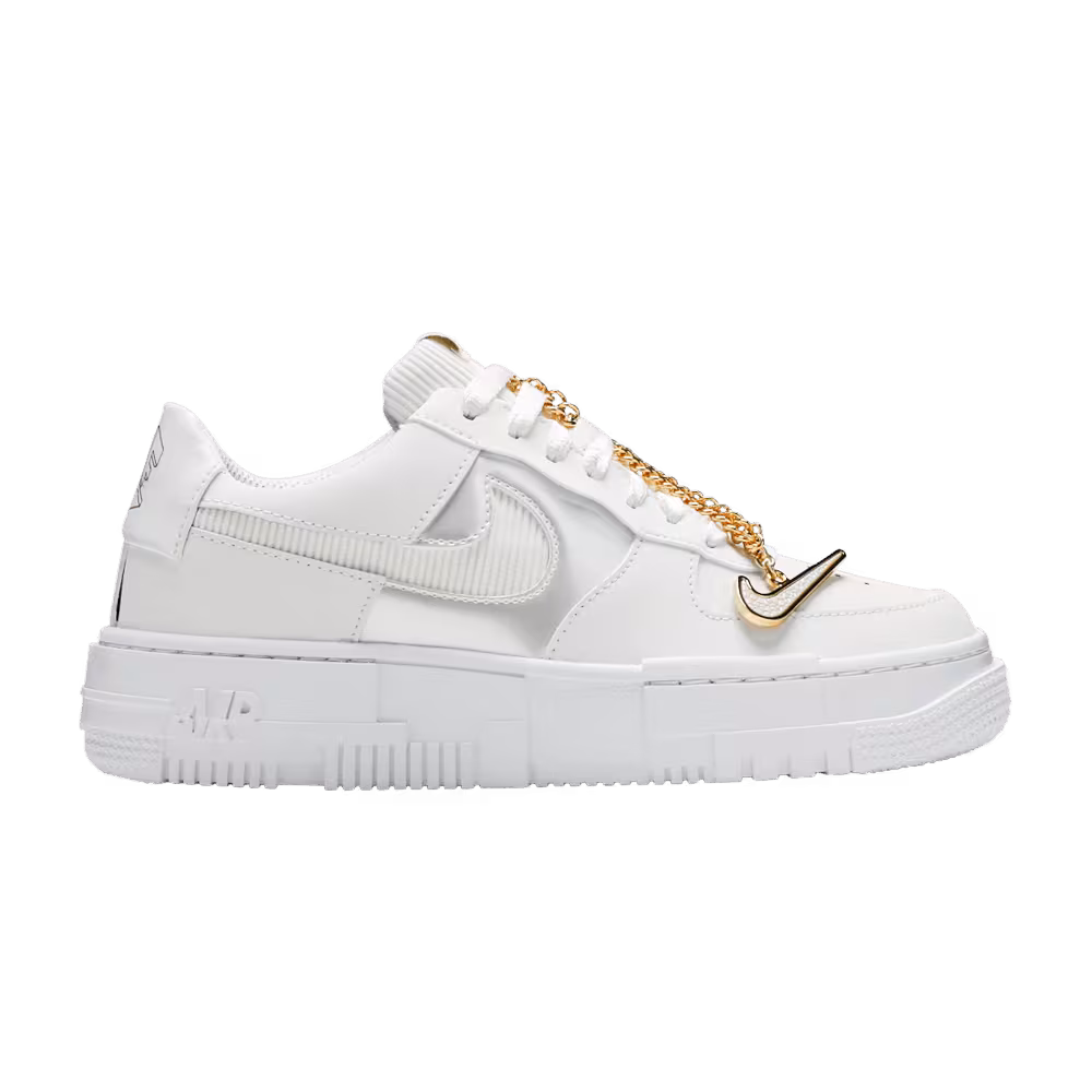 Nike Women's Air Force 1 Pixel White Gold Chain