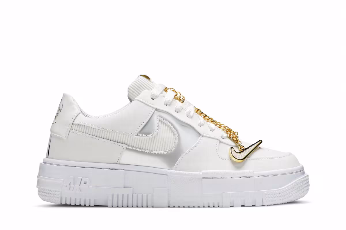 Nike Women's Air Force 1 Pixel White Gold Chain, view 2