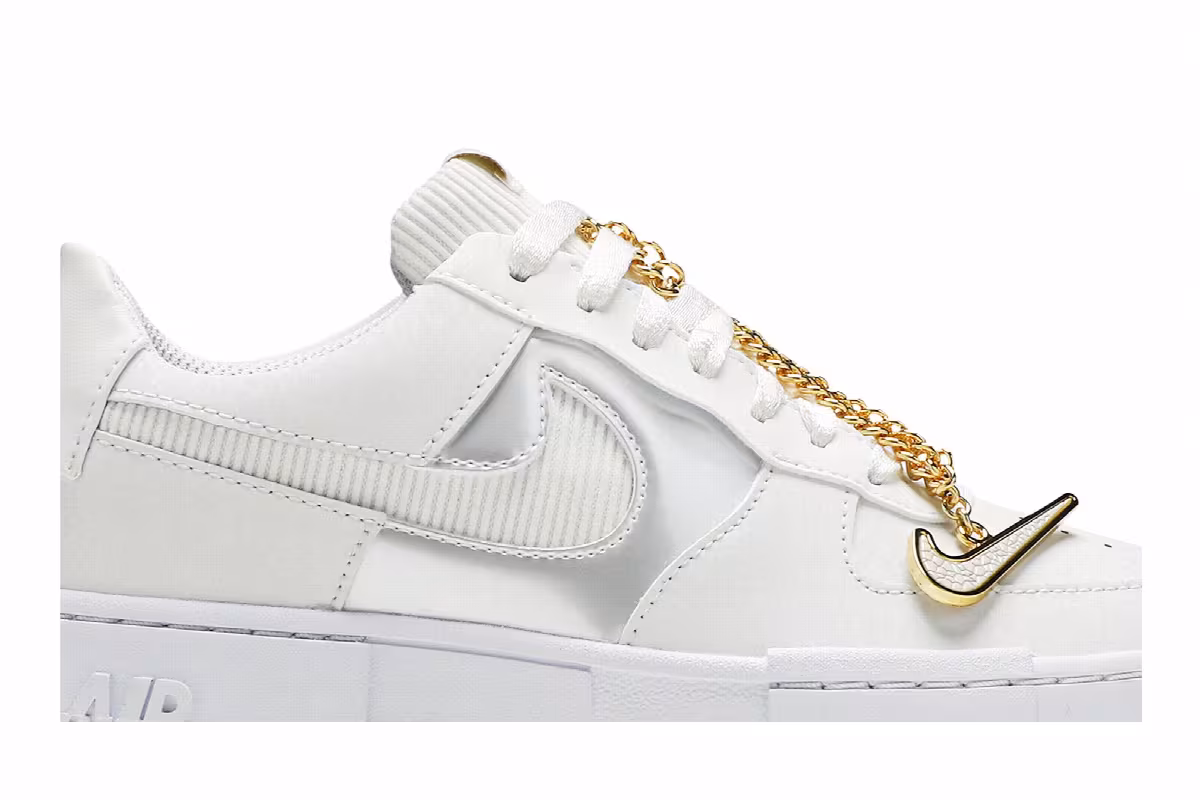 Nike Women's Air Force 1 Pixel White Gold Chain, view 3