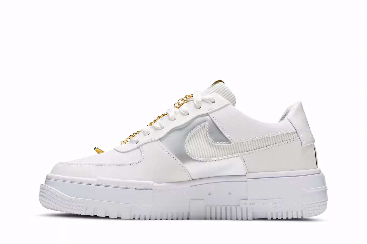 Nike Women's Air Force 1 Pixel White Gold Chain, view 4