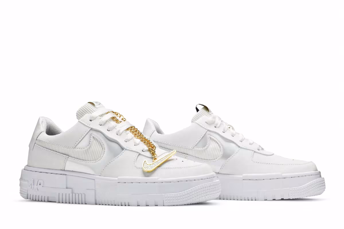 Nike Women's Air Force 1 Pixel White Gold Chain, view 9