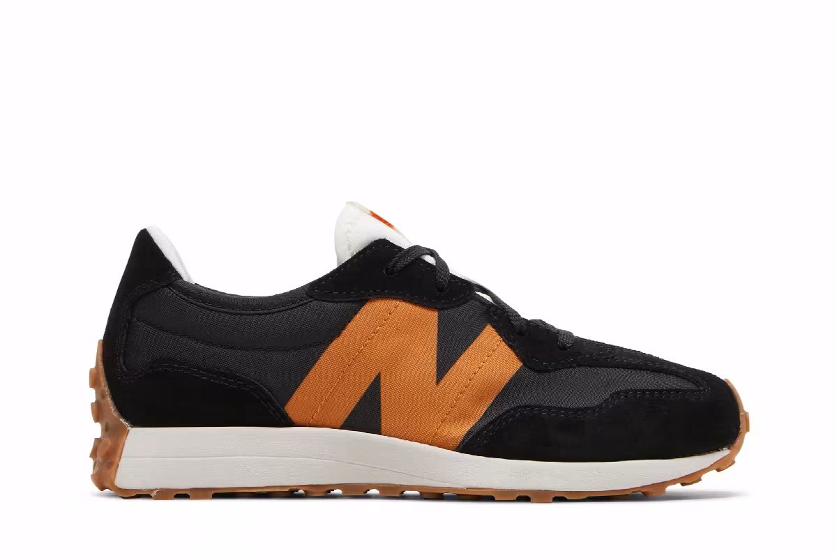 New Balance 327 Big Kid Black Madras Orange, view 2