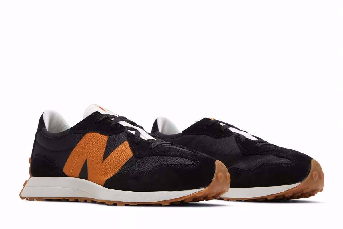 New Balance 327 Big Kid Black Madras Orange, view 9