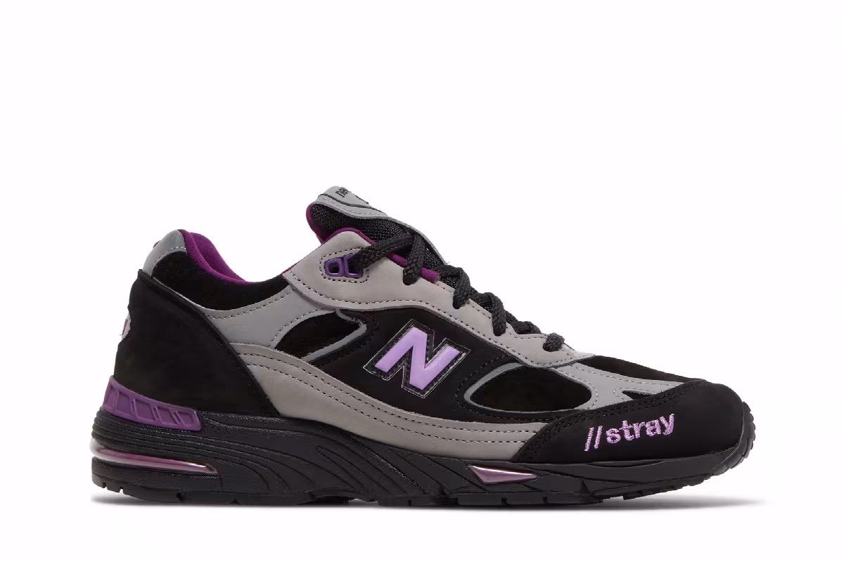 New Balance Stray Rats x Women's 991 Made In England Black Purple, view 2