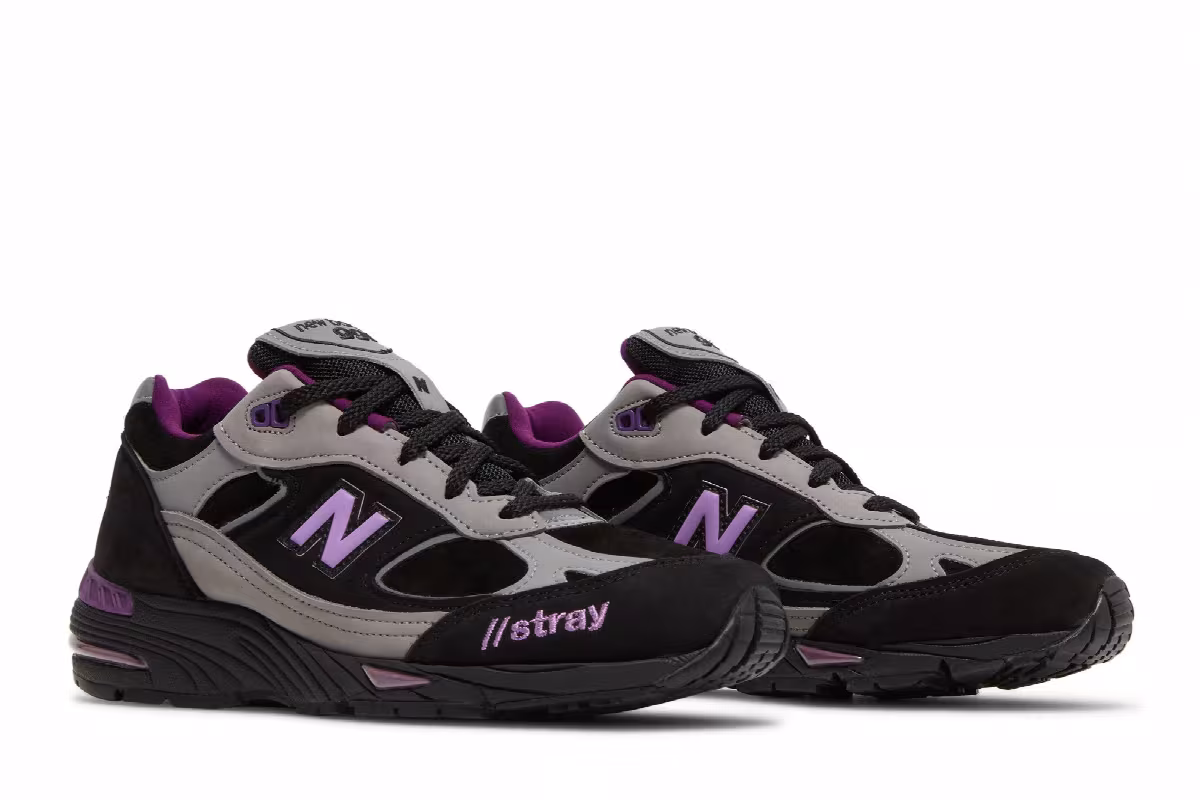 New Balance Stray Rats x Women's 991 Made In England Black Purple, view 9