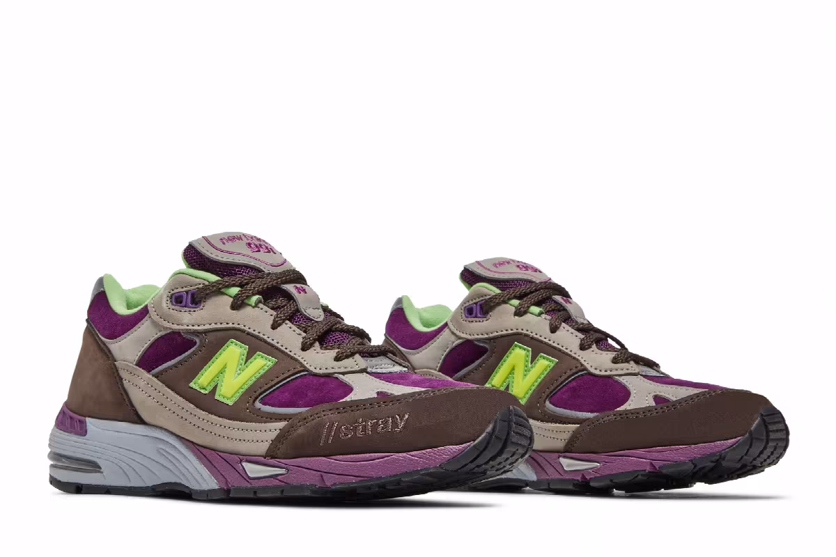 Stray Rats x New Balance Women's 991 Made in England Purple Green, view 9
