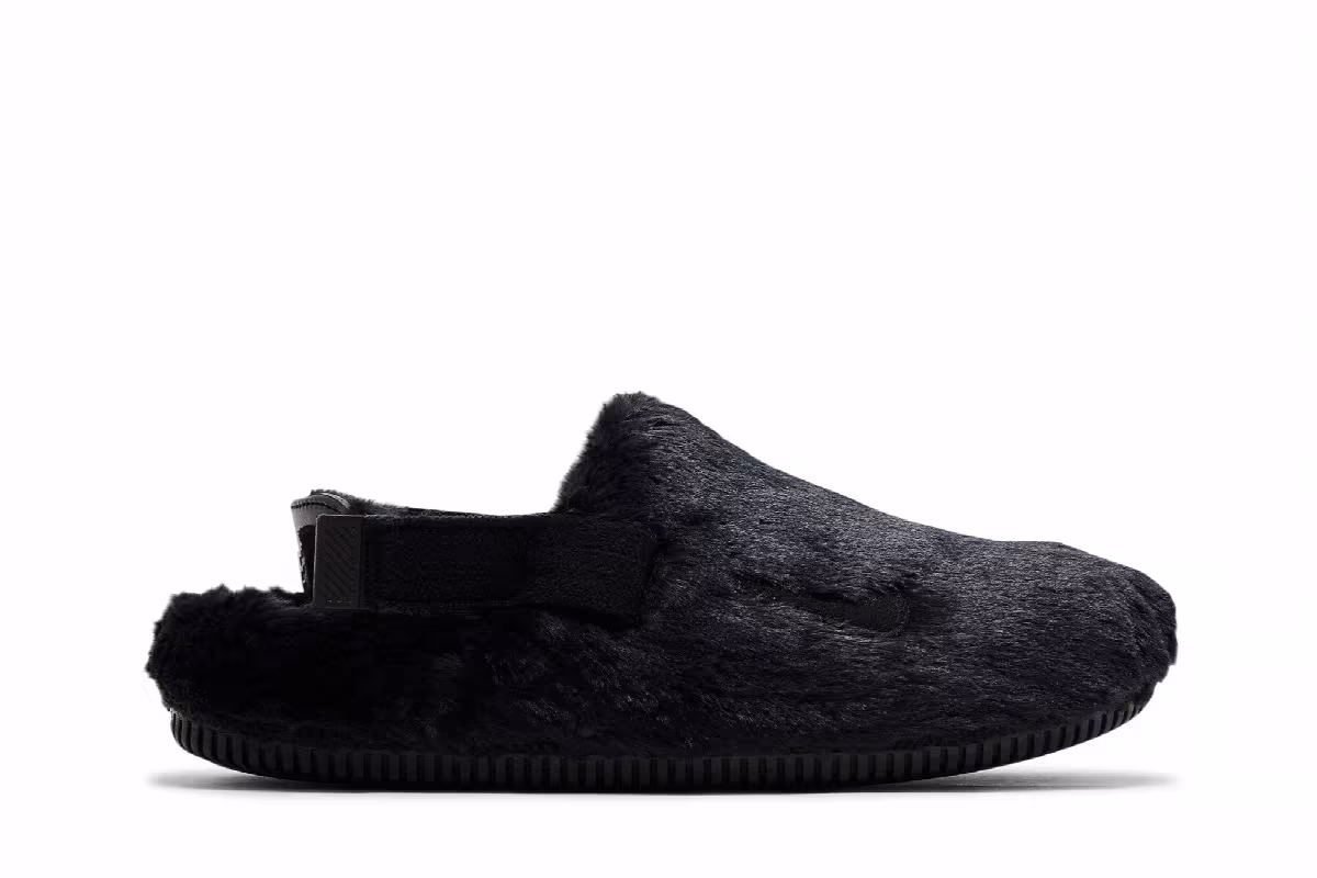 Nike Women's Calm Mule SE Triple Black Fur, view 2