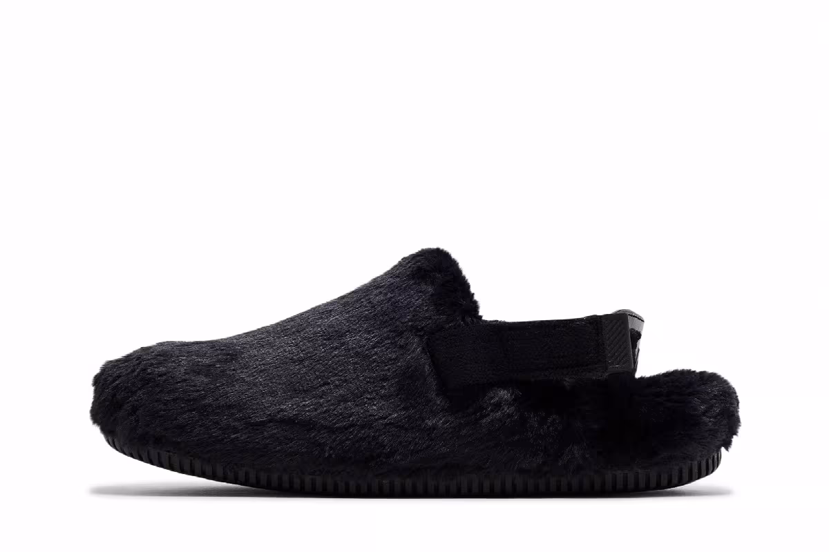 Nike Women's Calm Mule SE Triple Black Fur, view 4