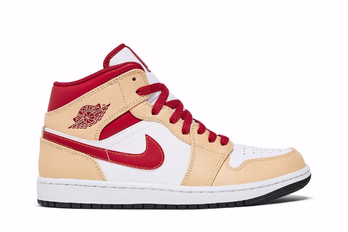 Air Jordan 1 Mid Light Curry Cardinal Red, view 2