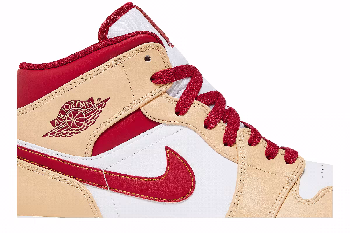 Air Jordan 1 Mid Light Curry Cardinal Red, view 3