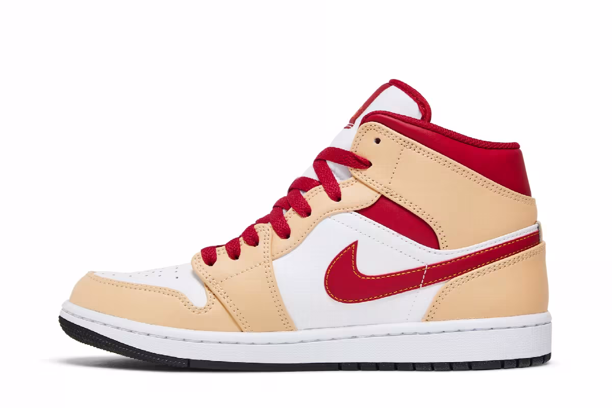 Air Jordan 1 Mid Light Curry Cardinal Red, view 4