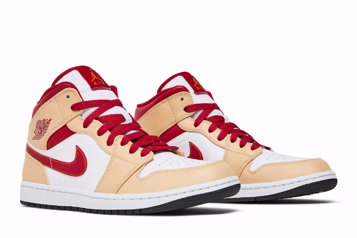 Air Jordan 1 Mid Light Curry Cardinal Red, view 9
