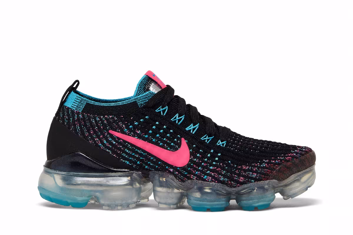 Nike Women's Air VaporMax Flyknit 3 Black Hyper Pink Blue, view 2