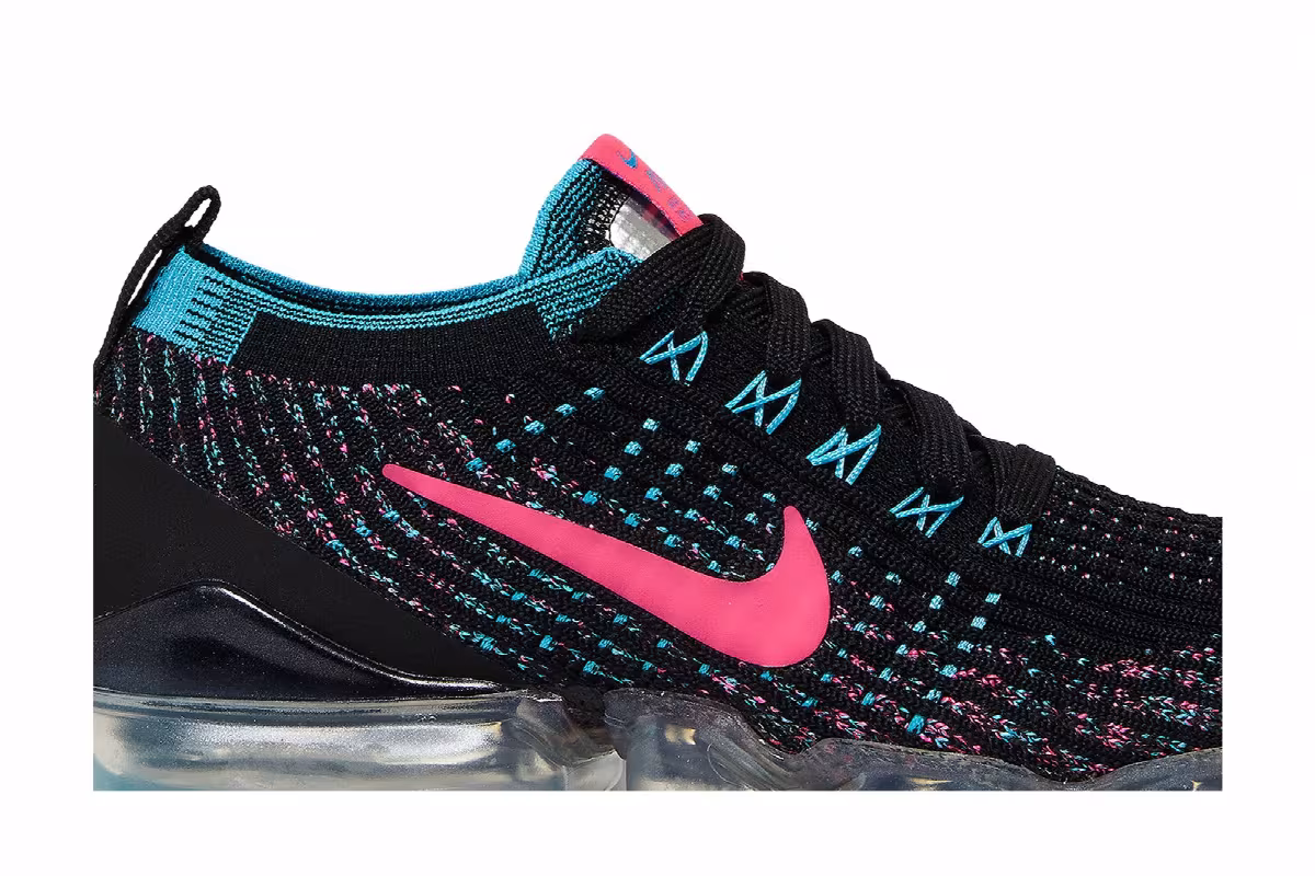 Nike Women's Air VaporMax Flyknit 3 Black Hyper Pink Blue, view 3