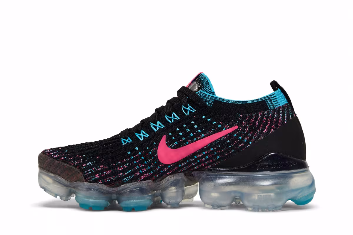 Nike Women's Air VaporMax Flyknit 3 Black Hyper Pink Blue, view 4