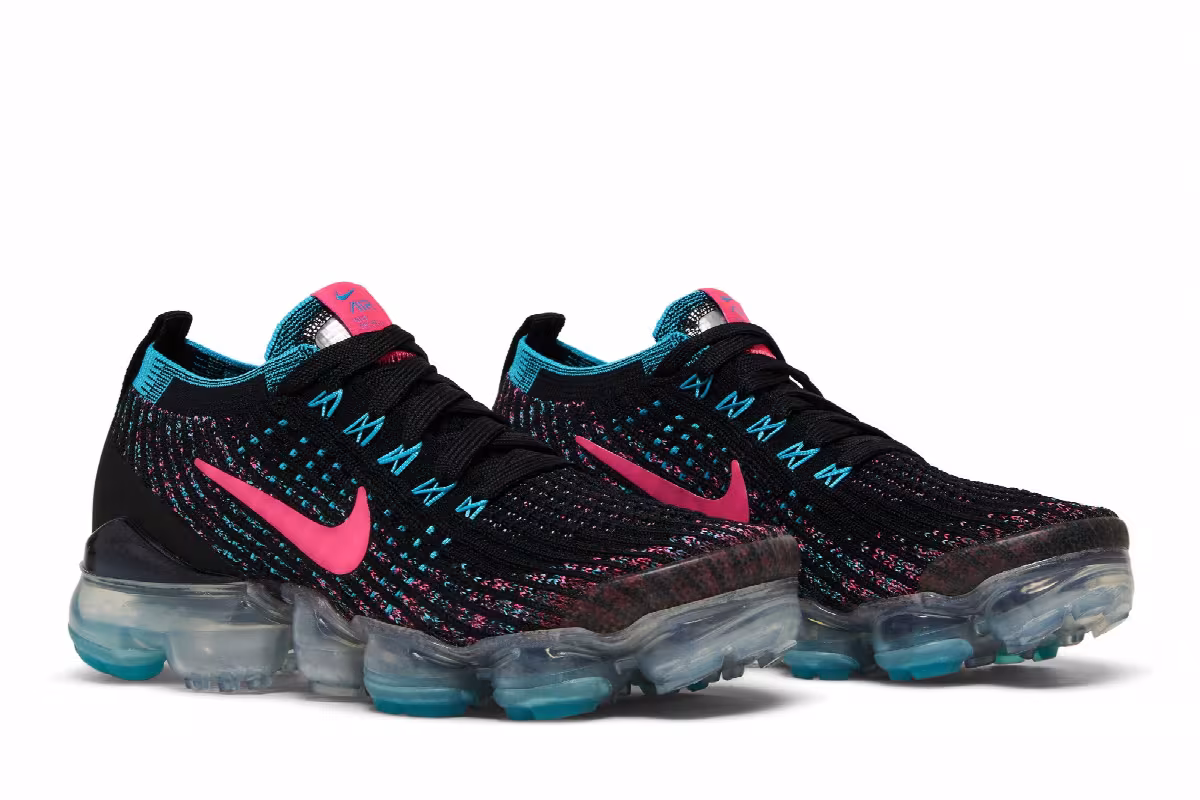 Nike Women's Air VaporMax Flyknit 3 Black Hyper Pink Blue, view 9