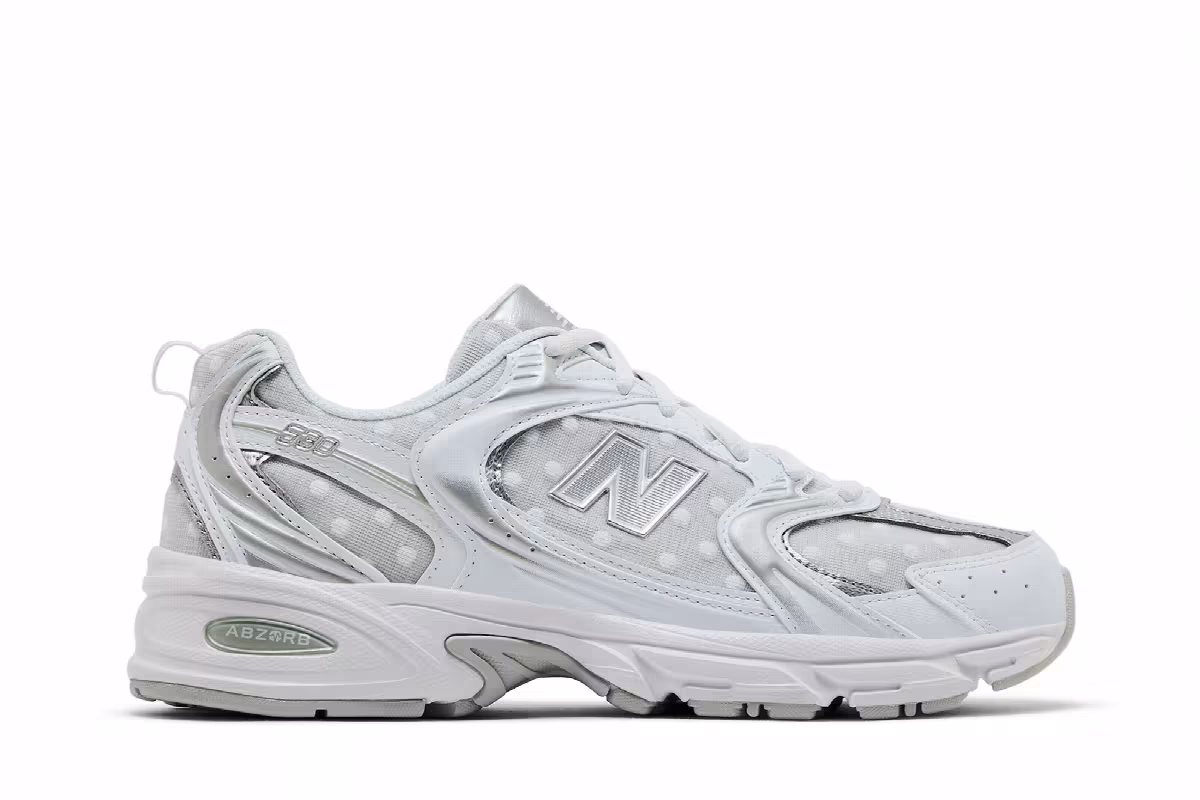 New Balance 530 White Silver Metallic Polka Do, view 2