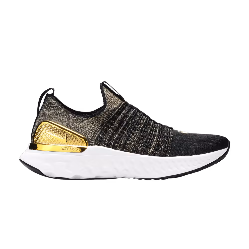 Nike Women's React Phantom Run Flyknit 2 Premium Black Metallic Gold