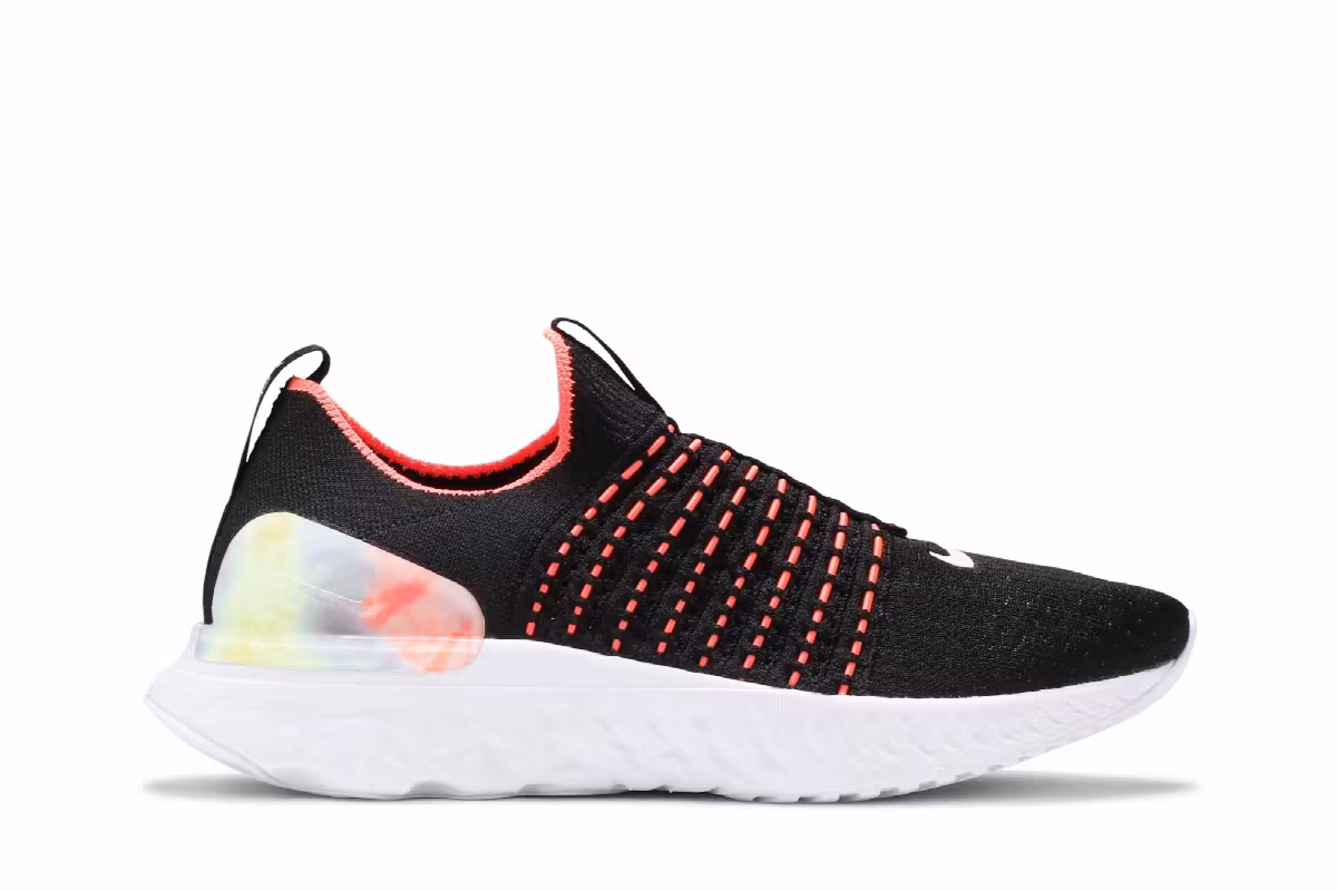 Nike Women's React Phantom Run Flyknit 2 Black Bright Mango, view 2