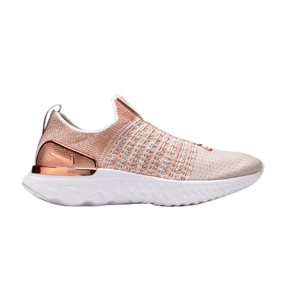 Nike Women's React Phantom Run Flyknit 2 Premium Fossil Stone Metallic Red Bronze