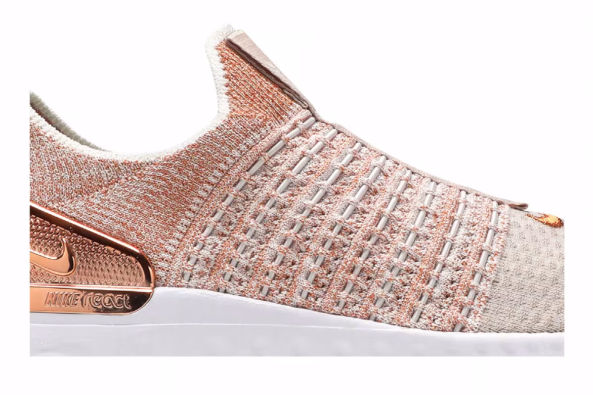 Nike Women's React Phantom Run Flyknit 2 Premium Fossil Stone Metallic Red Bronze, view 3