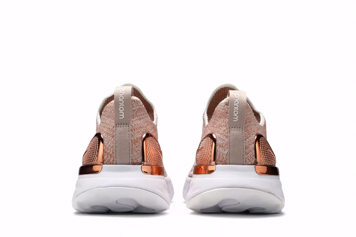 Nike Women's React Phantom Run Flyknit 2 Premium Fossil Stone Metallic Red Bronze, view 7