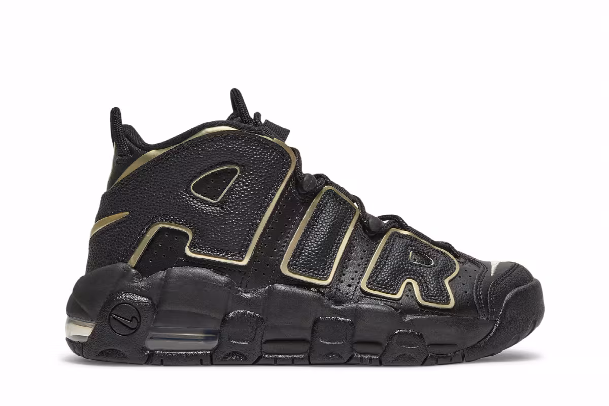 Nike Air More Uptempo GS Black Metallic Gold Star, view 2