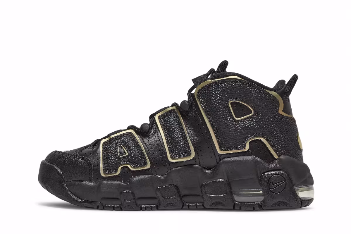 Nike Air More Uptempo GS Black Metallic Gold Star, view 4