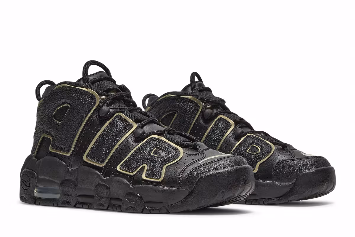 Nike Air More Uptempo GS Black Metallic Gold Star, view 9