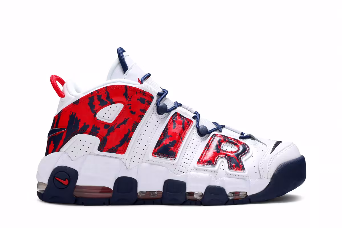 Nike Air More Uptempo Red Navy Camo, view 2