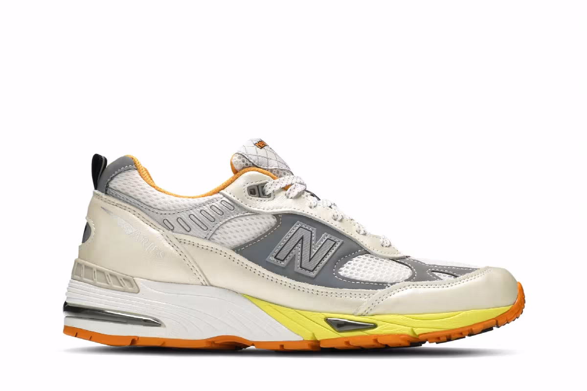 Aries x New Balance 991 Made In England Orange Silver, view 2