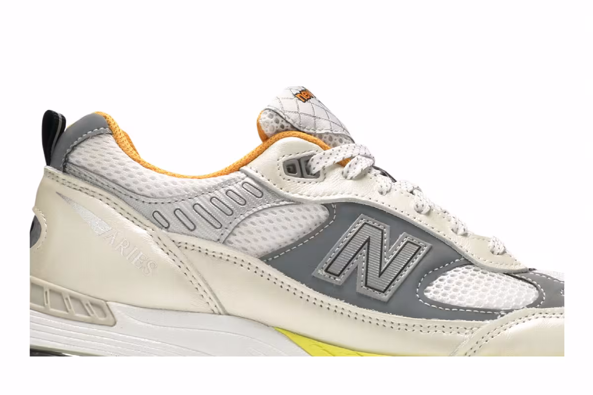 Aries x New Balance 991 Made In England Orange Silver, view 3