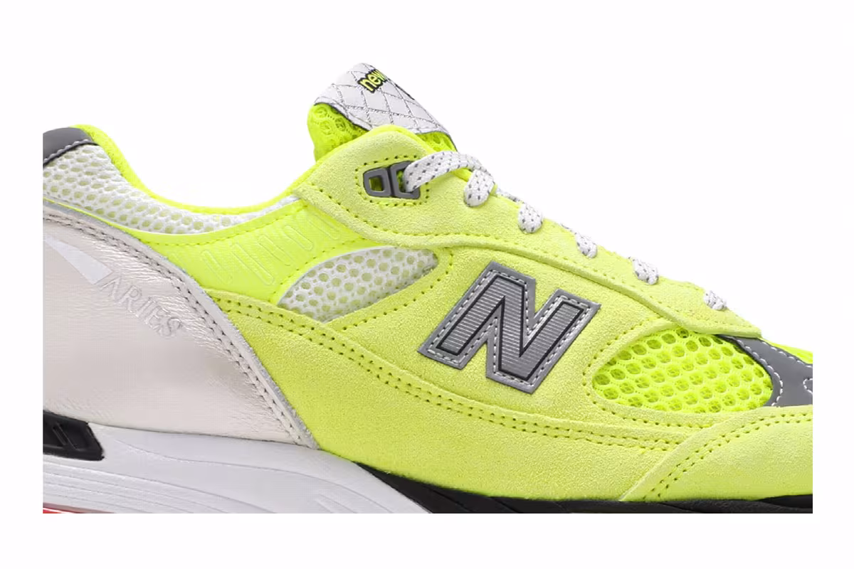 Aries x New Balance 991 Made in England Neon Yellow, view 3