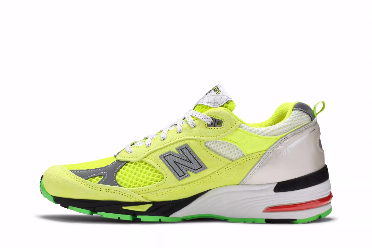 Aries x New Balance 991 Made in England Neon Yellow, view 4