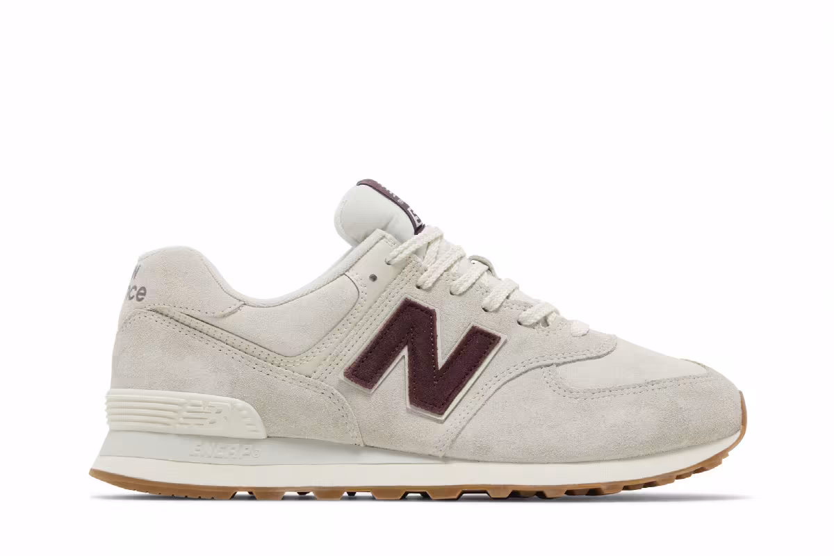 New Balance 574 Bone White Burgundy, view 2