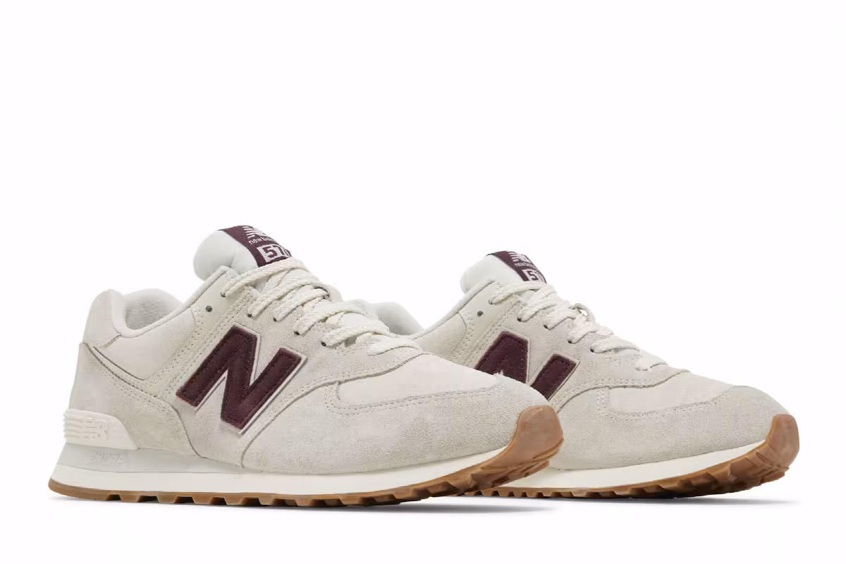 New Balance 574 Bone White Burgundy, view 9