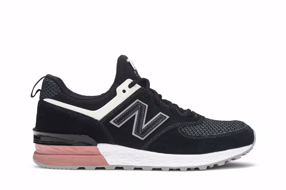 New Balance 574 Black White Pink, view 2