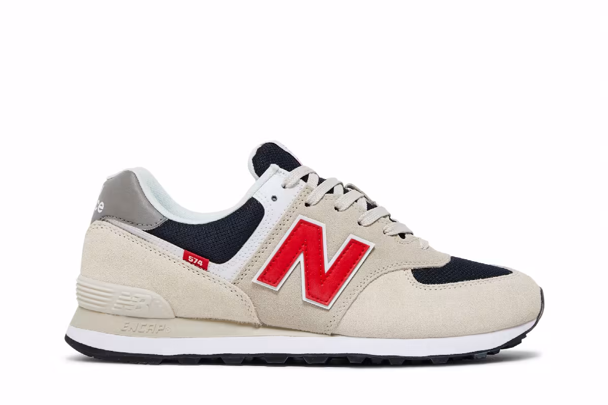 New Balance 574 Beige Red Blue, view 2