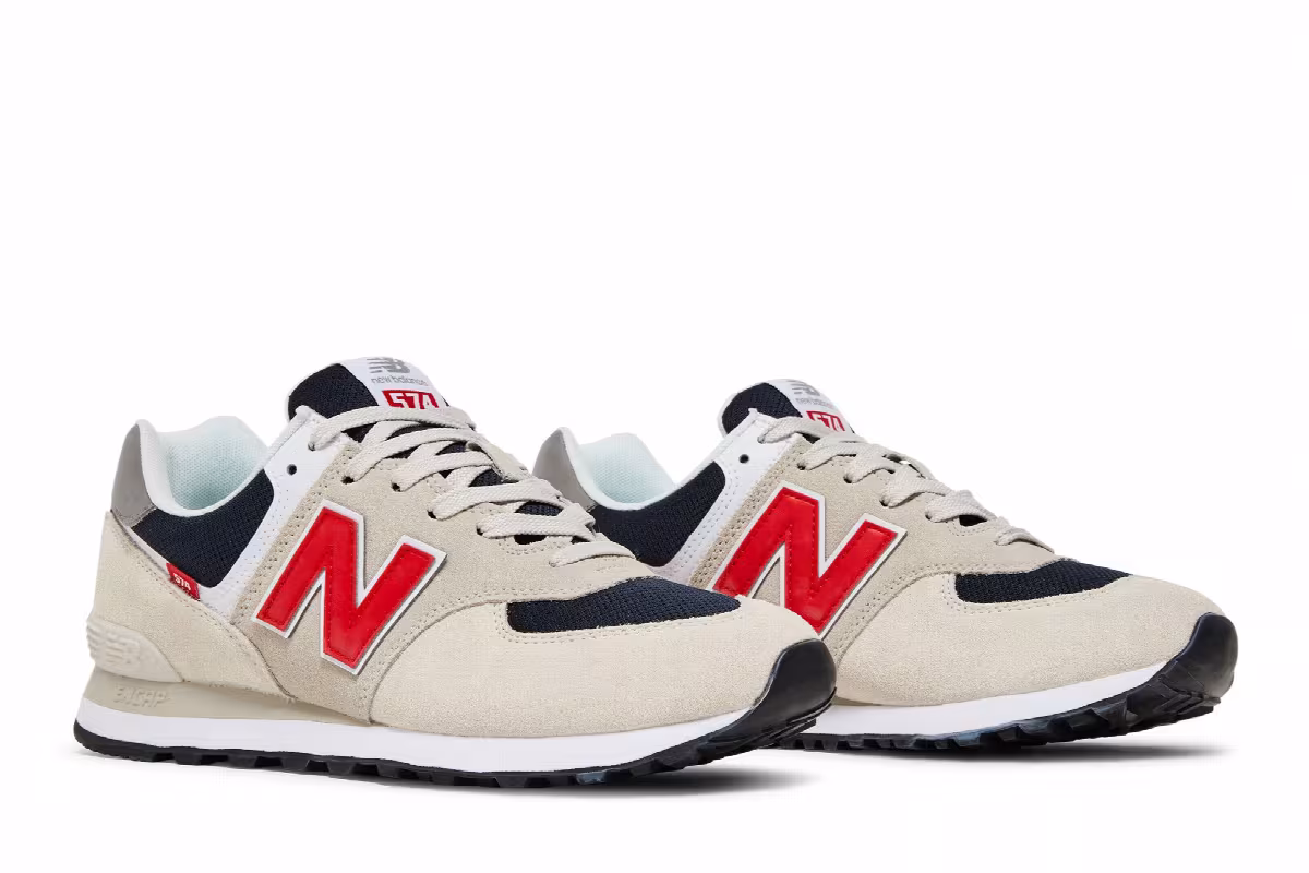 New Balance 574 Beige Red Blue, view 9