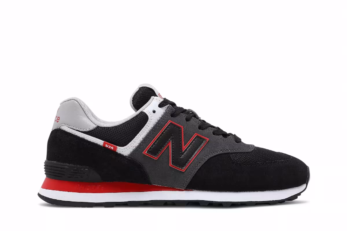 New Balance 574 Black Velocity Red, view 2