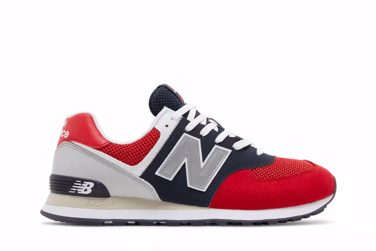 New Balance 574 Pebbled Sport Team Red, view 2