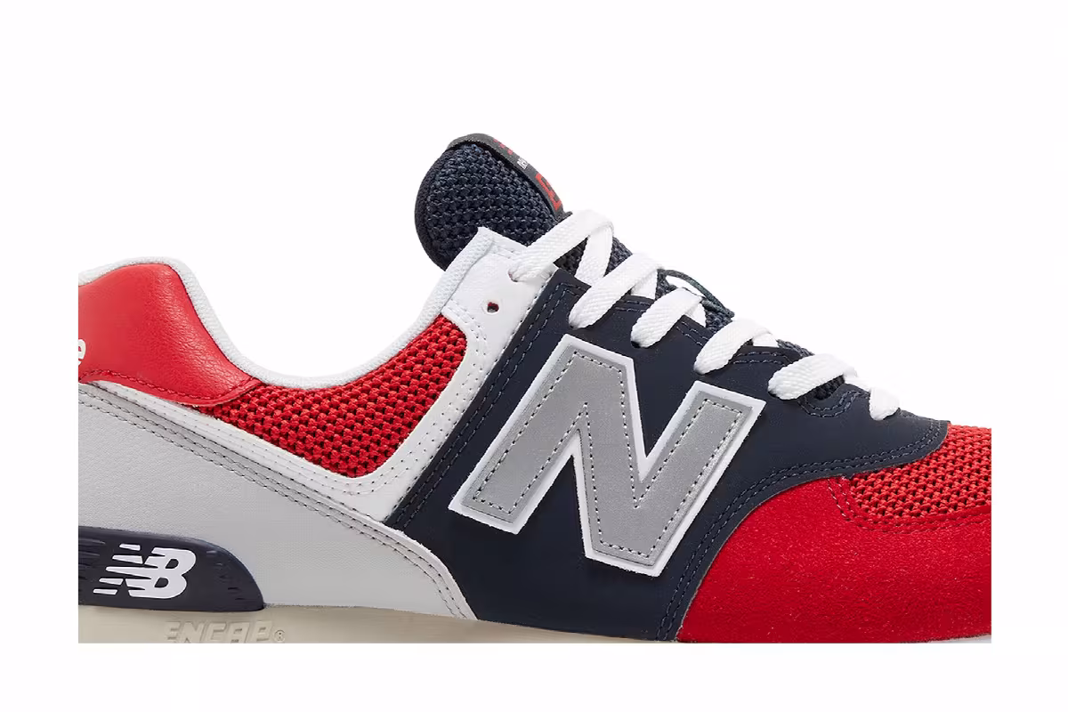 New Balance 574 Pebbled Sport Team Red, view 3