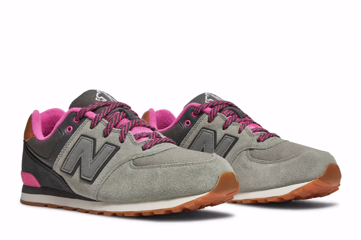 New Balance 574 Big Kid Collegiate Pack - Light Grey Pink, view 9