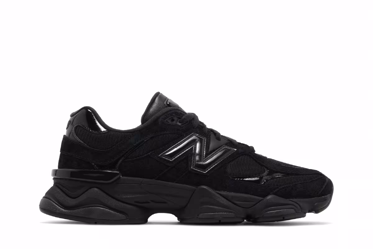 New Balance 9060 Triple Black Suede Patent, view 2
