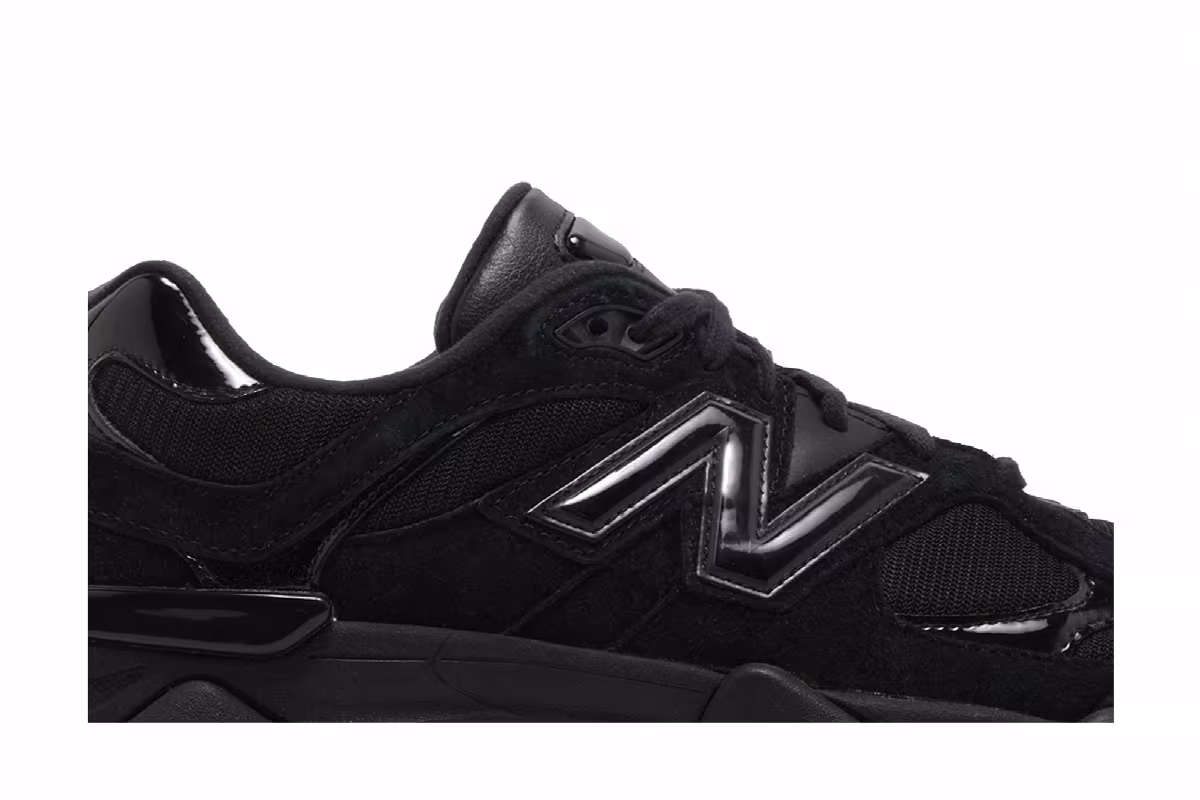 New Balance 9060 Triple Black Suede Patent, view 3