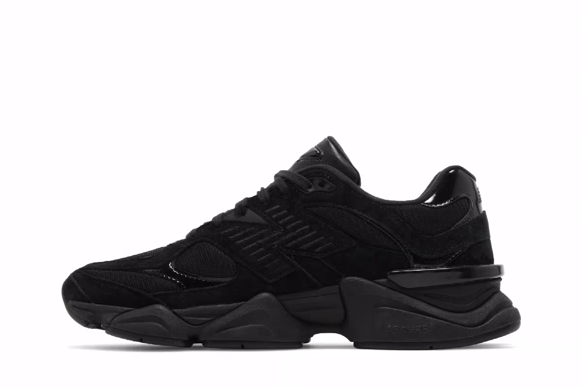 New Balance 9060 Triple Black Suede Patent, view 4